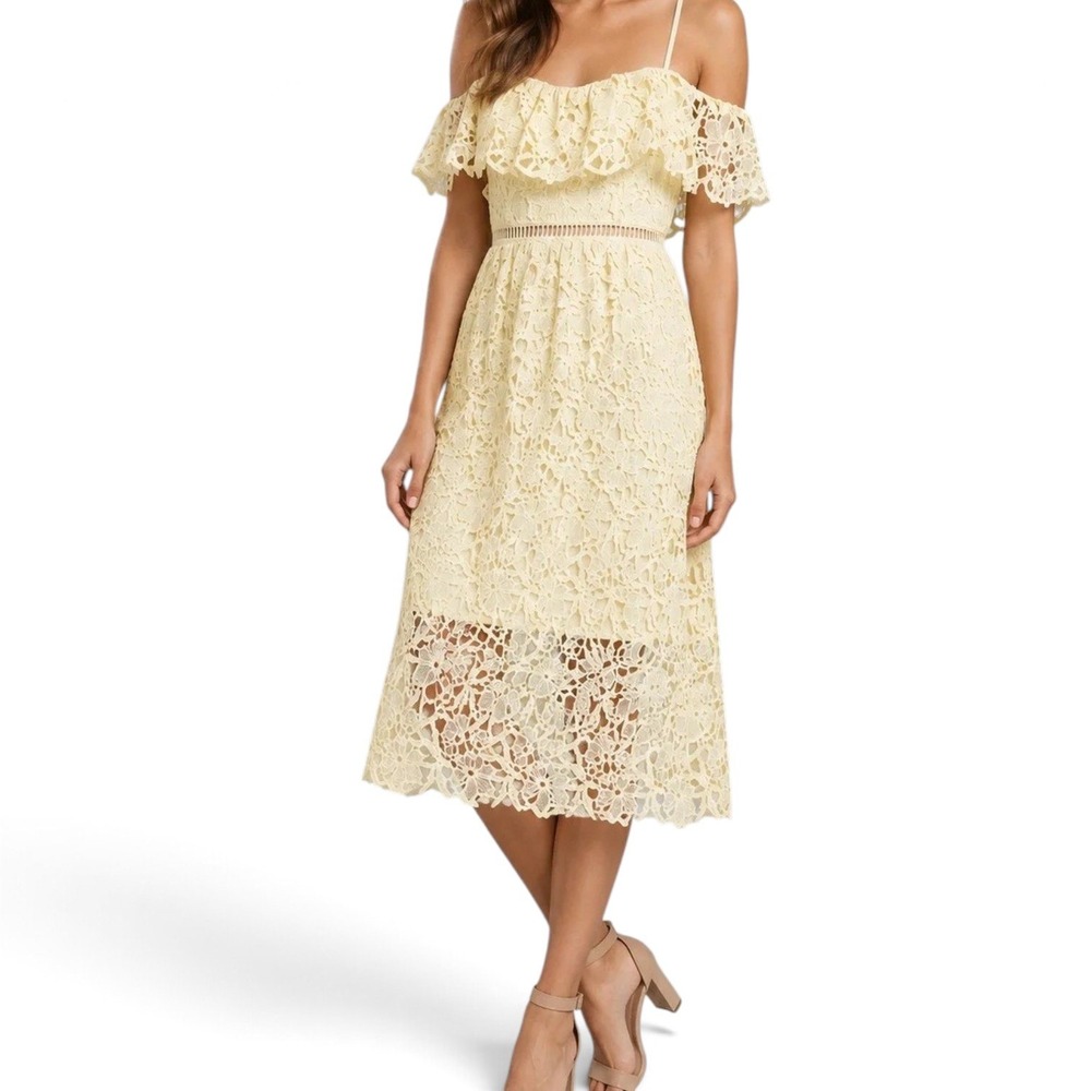 ASTR the Label Floral Lace Midi Dress Women S Yellow Cold Shoulder Wedding Guest